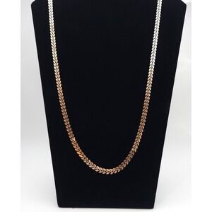 Gold Tone Chevron Leaf Link Necklace Statement 27in